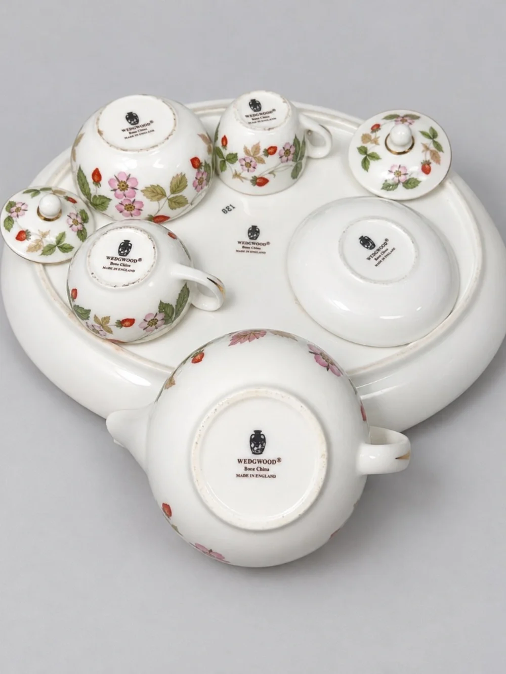 Wedgwood Wild Strawberry Miniature Tea Set England Tray Teapot China